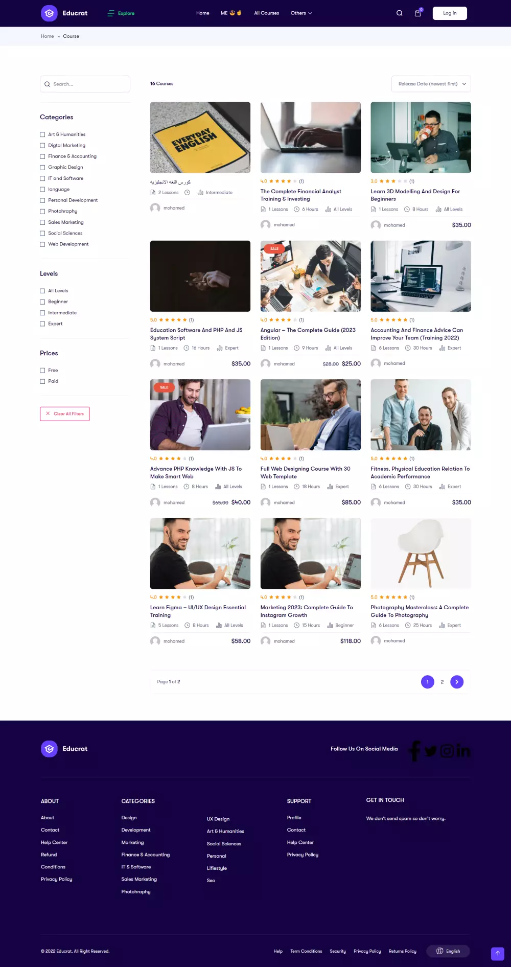 بناء منصه تعليميه لتقديم الكورسات