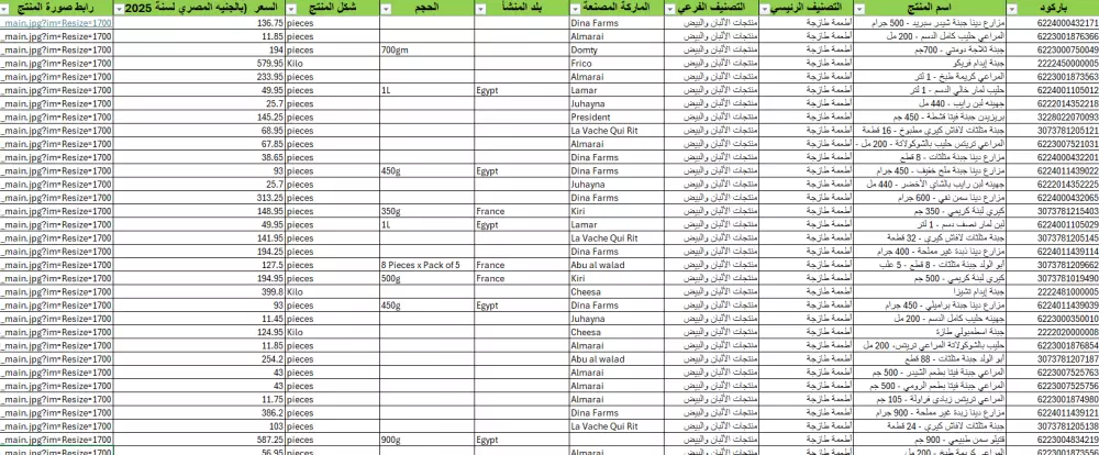 قاعدة بيانات حديثة لمنتجات السوبر ماركت المصري مع الأسعار والصور