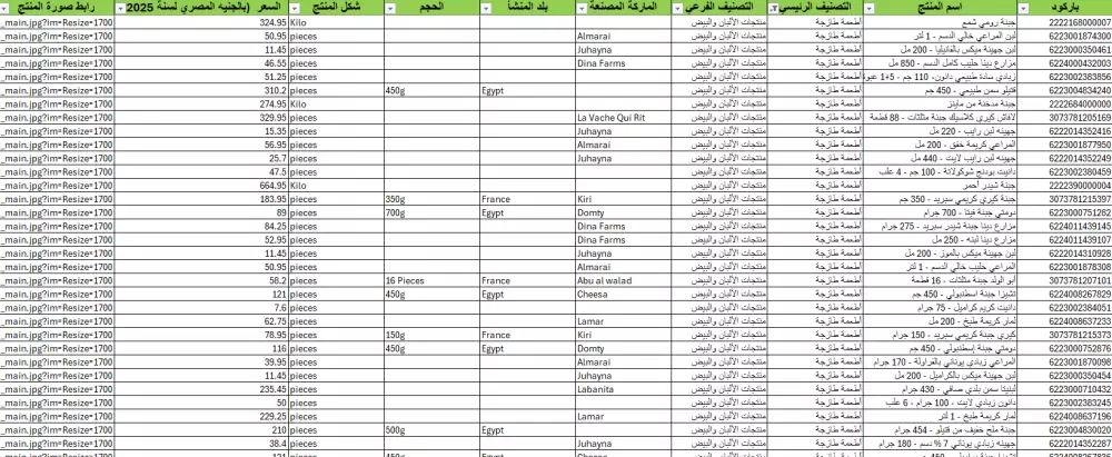 قاعدة بيانات حديثة لمنتجات السوبر ماركت المصري مع الأسعار والصور