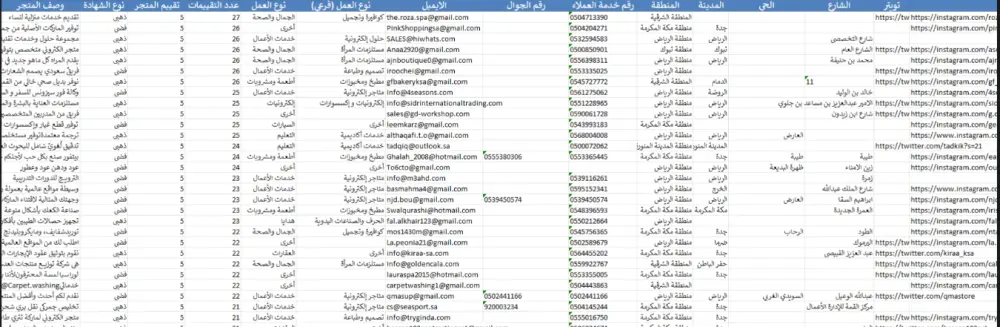 قاعدة بيانات متاجر إلكترونية سعودية من معروف
