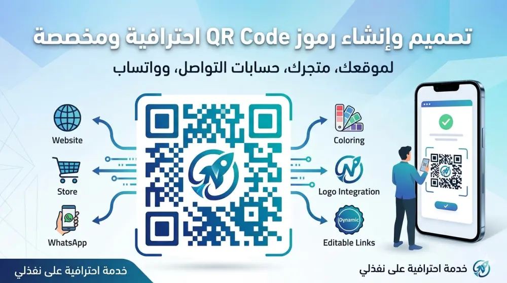 تصميم وإنشاء رموز QR Code احترافية ومخصصة لموقعك أو حساباتك بدقة عالية.