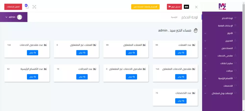 موقع من 5 صفحات مع لوحة تحكم ببيانات الموقع