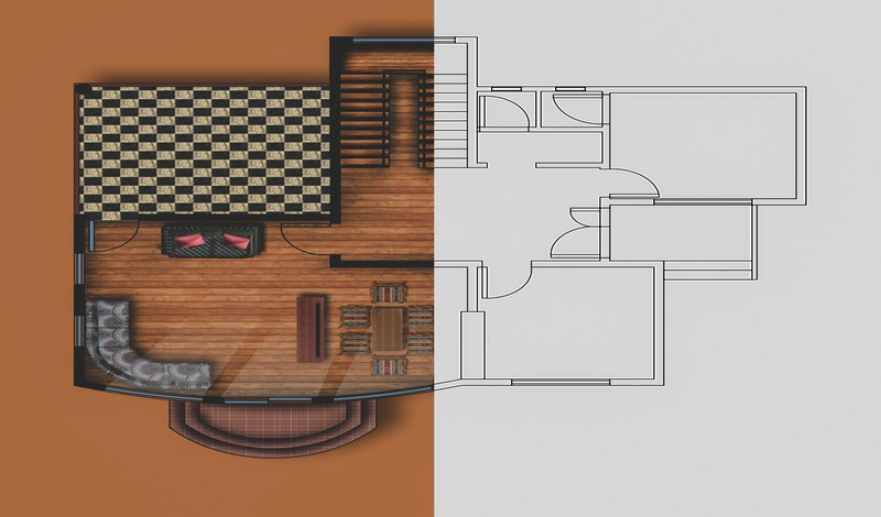 اظهار المخططات المعمارية على الفوتوشوب 5$ لكل 30 متر مربع