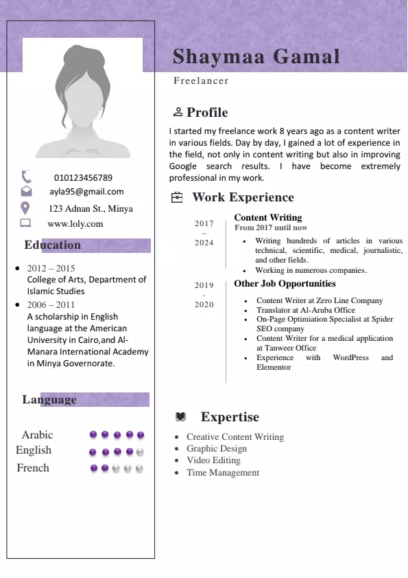 تصميم سيرة ذاتية احترافية