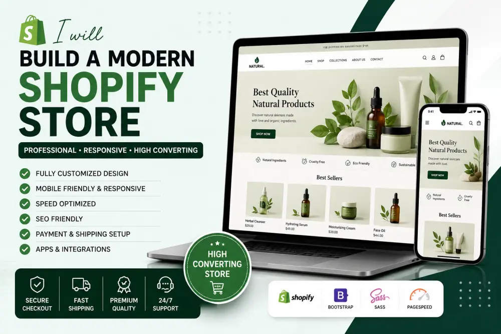 سأقوم بإنشاء وتطوير متجر Shopify احترافي يساعد علامتك التجارية على زيادة المبيعات وتحسين تجربة العملاء