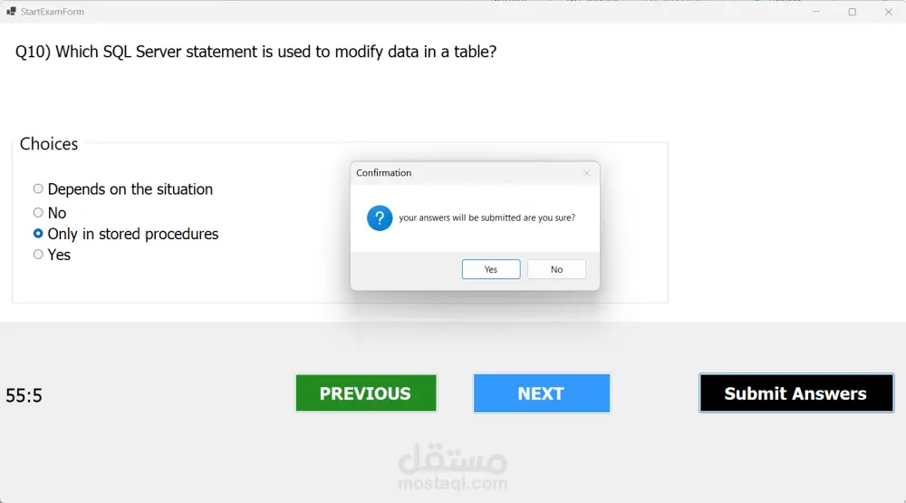 تطوير تطبيق اختبارات وامتحانات ديسكتوب (Quiz App) احترافي بـ C# / .NET