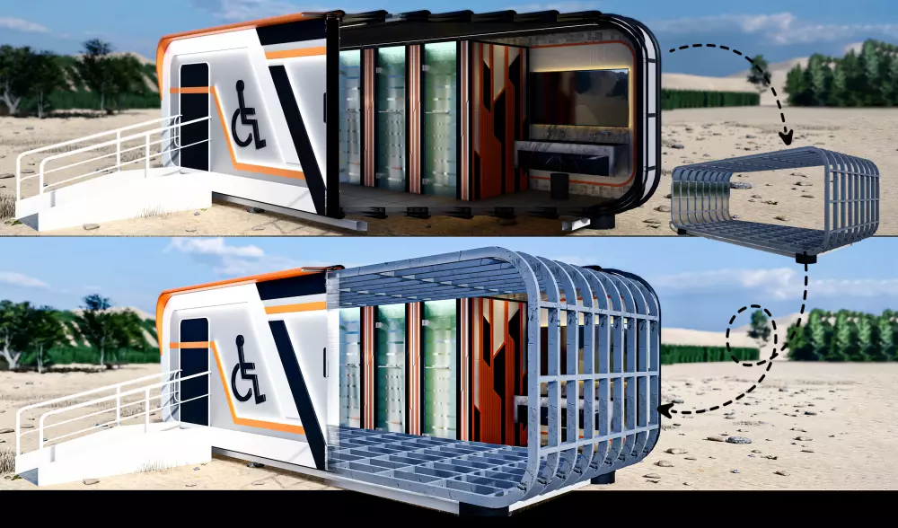 تصميم فراغات معمارية متنقلة ... مسجد/كوخ/حمامات/سكن/كرفان