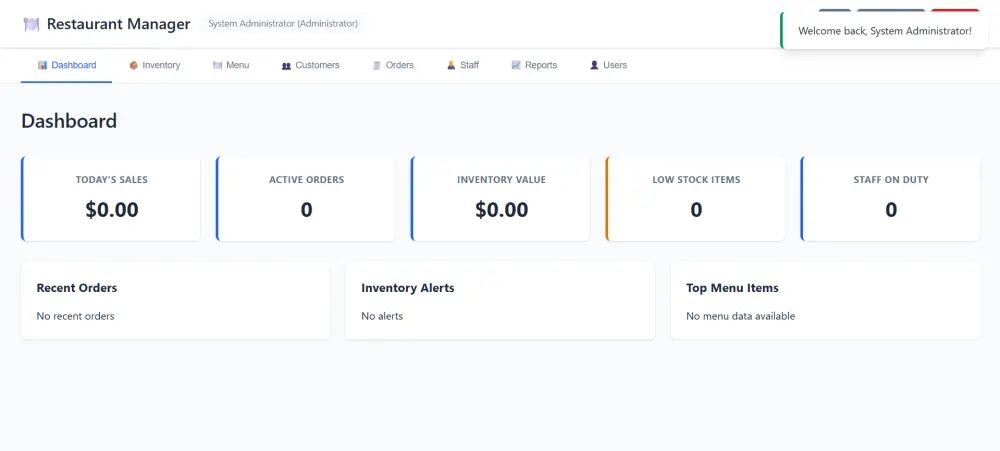 تصميم نظام إدارة مطعم احترافي (Restaurant Management System) مع لوحة تحكم كاملة
