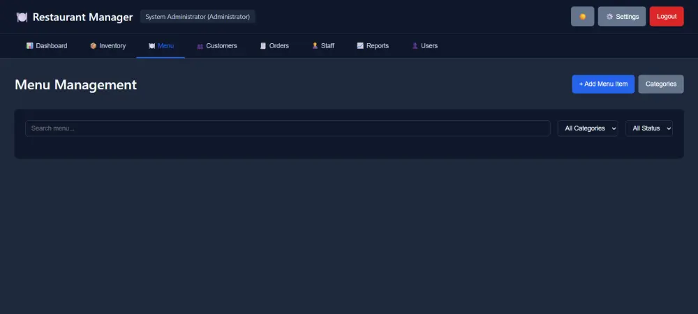 تصميم نظام إدارة مطعم احترافي (Restaurant Management System) مع لوحة تحكم كاملة