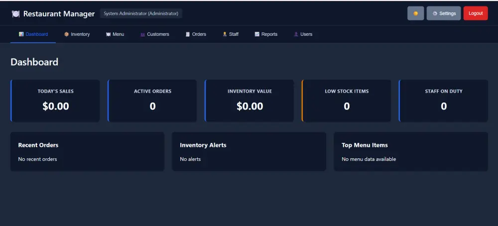 تصميم نظام إدارة مطعم احترافي (Restaurant Management System) مع لوحة تحكم كاملة