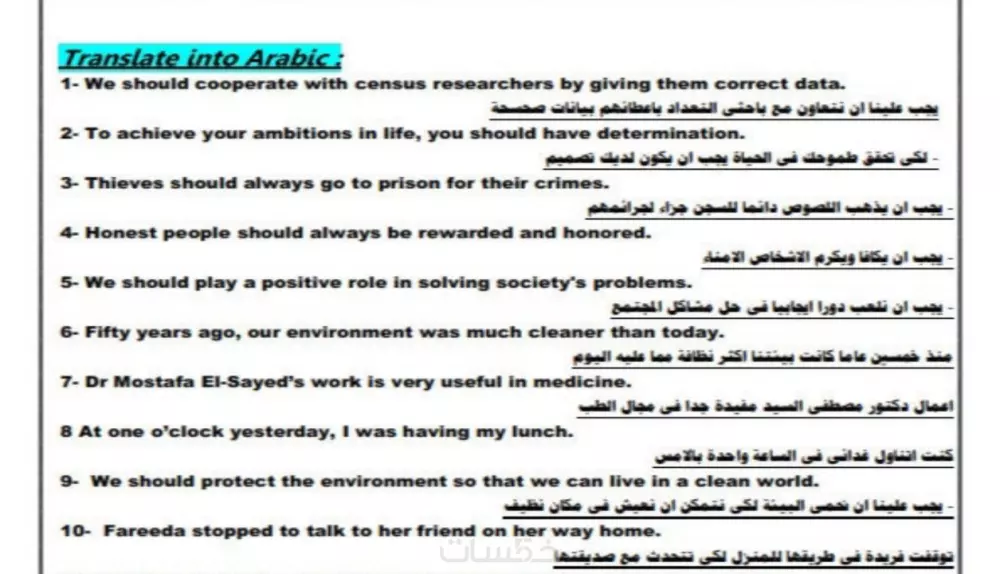 الترجمة من اللغة الإنجليزية الى اللغة العربية والعكس