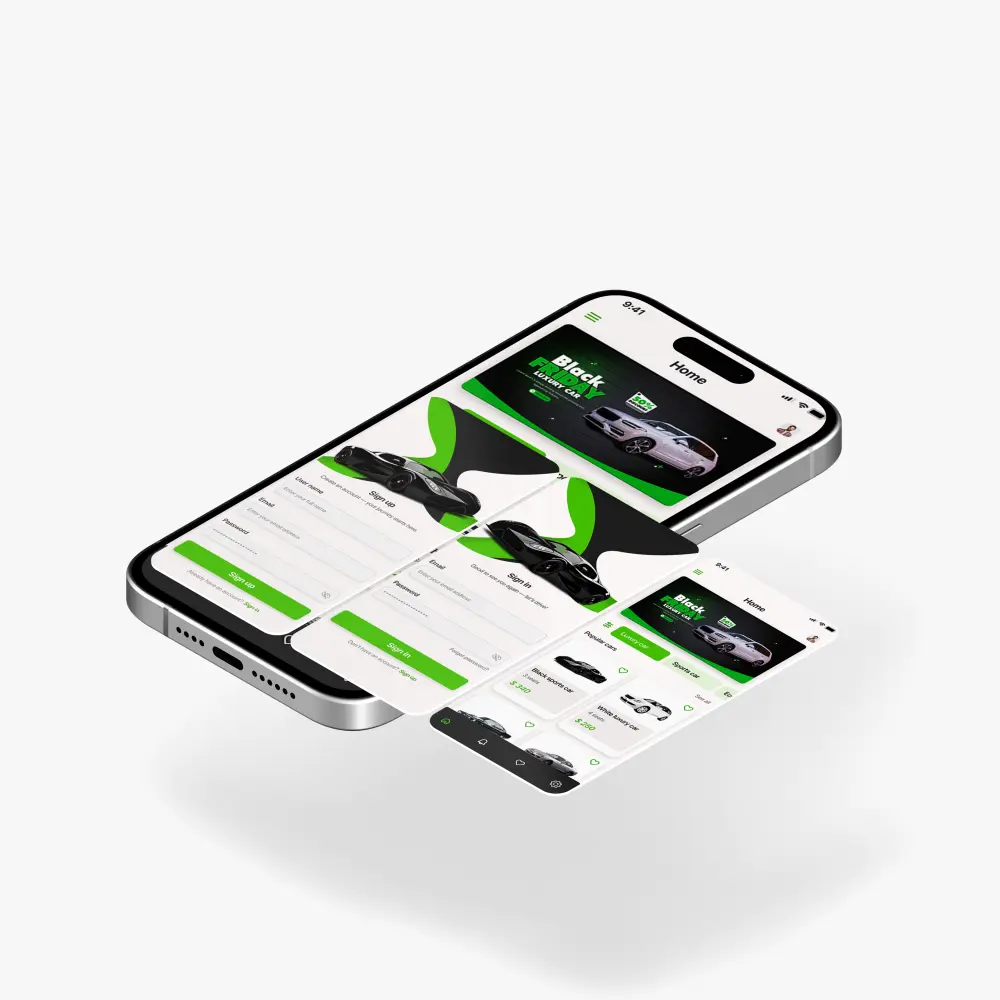 تصميم واجهة تطبيق تأجير سيارات احترافية (Car rental)