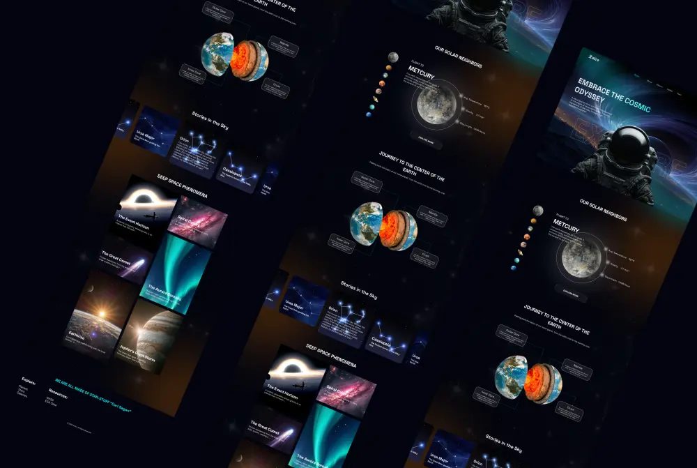 تصميم صفحة هبوط UI/UX احترافية لموقع فضاء