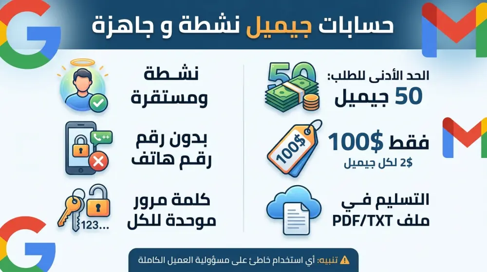 توفير حسابات Gmail جاهزة ونشطة للاستخدام الفوري