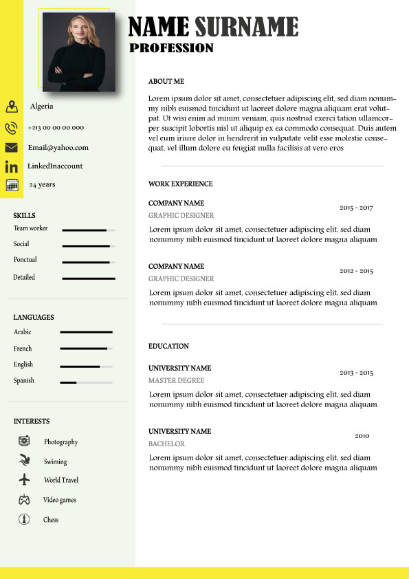 تصميم سيرة ذاتية احترافية (انجليزي - عربي - فرنسي )