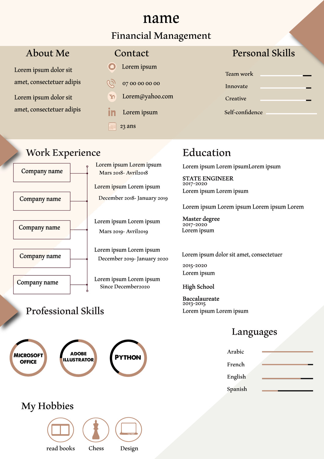 تصميم سيرة ذاتية احترافية (انجليزي - عربي - فرنسي )