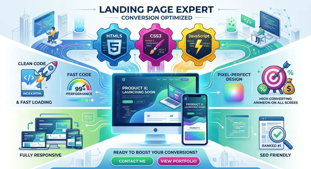 عمل صفحات هبوط باستخدام HTML,CSS,JS