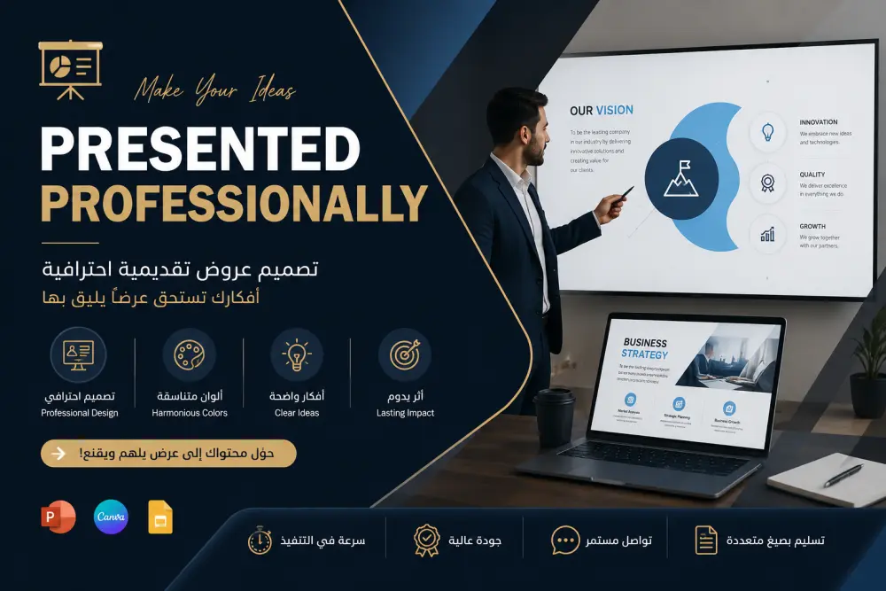 تصميم بريزينتيشن احترافي للشركات والطلاب والمشاريع
