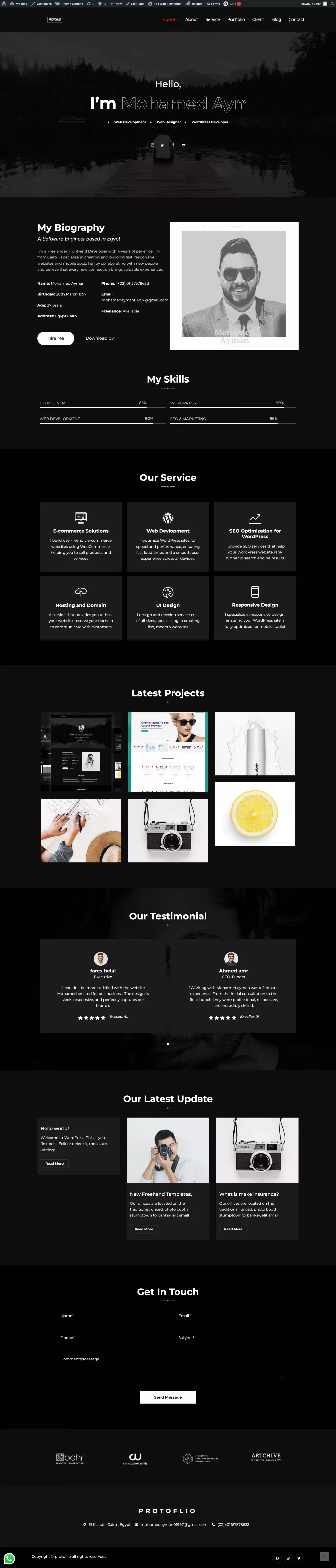 تصميم وتطوير موقع تعريفي شخصي احترافي باستخدام WordPress
