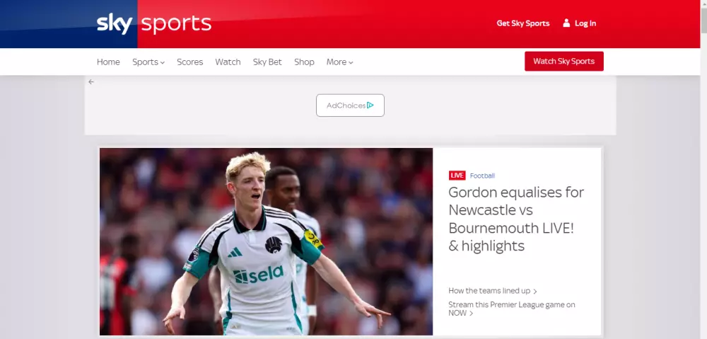 وصف قالب موقع Sky Sports