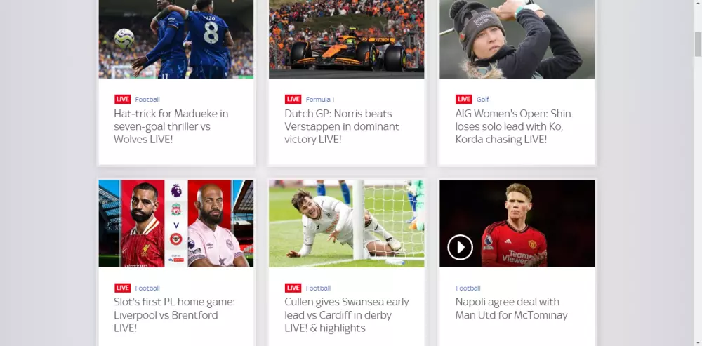 وصف قالب موقع Sky Sports