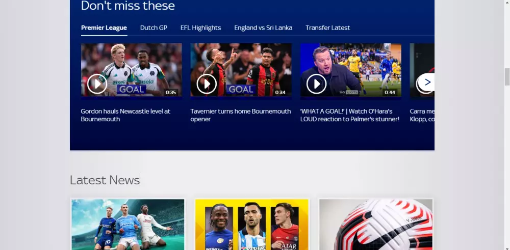 وصف قالب موقع Sky Sports