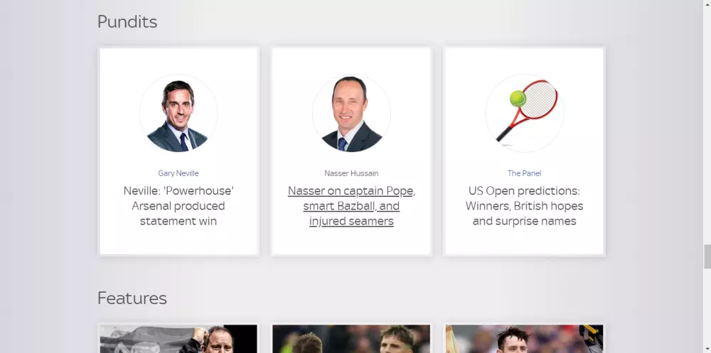 وصف قالب موقع Sky Sports