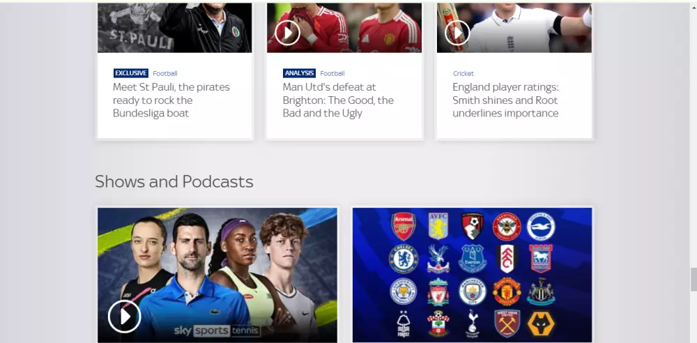 وصف قالب موقع Sky Sports