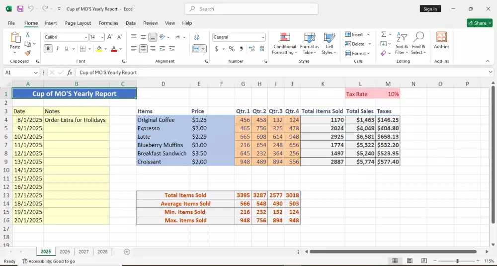 Cup of MO’S Coffee – Yearly Sales Report 2025 (تقرير سنوي لمعرفة المبيعات )