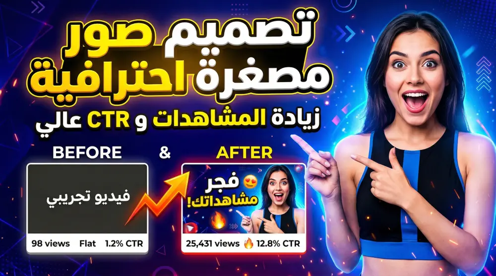 تصميم صور مصغرة احترافية لليوتيوب تزيد المشاهدات (CTR عالي)