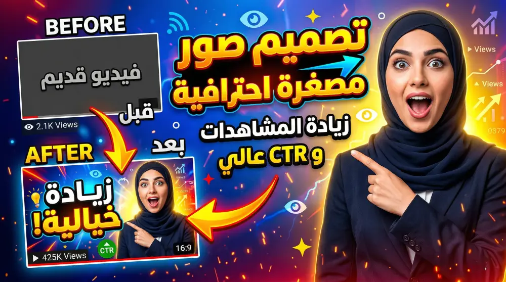 تصميم صور مصغرة احترافية لليوتيوب تزيد المشاهدات (CTR عالي)