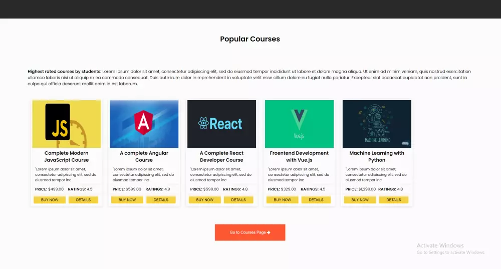 تطوير موقع تجاري للكورسات باستخدام Angular وTypeScript