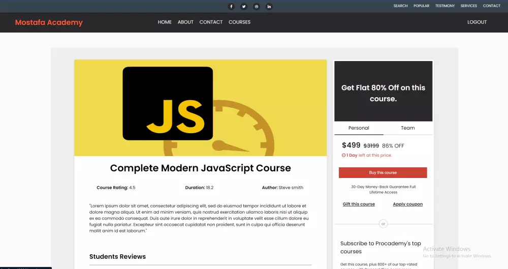 تطوير موقع تجاري للكورسات باستخدام Angular وTypeScript