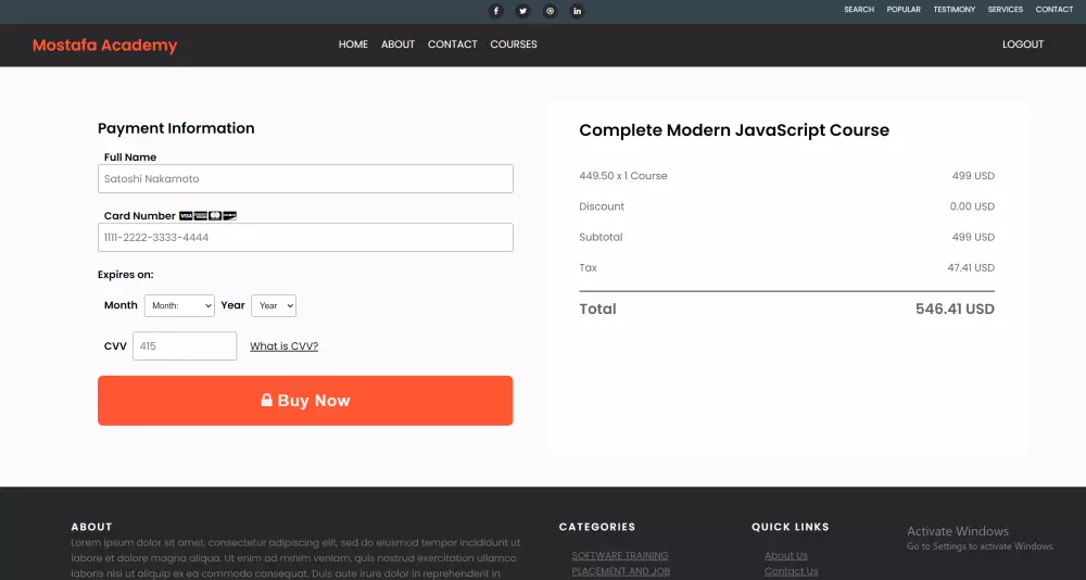 تطوير موقع تجاري للكورسات باستخدام Angular وTypeScript