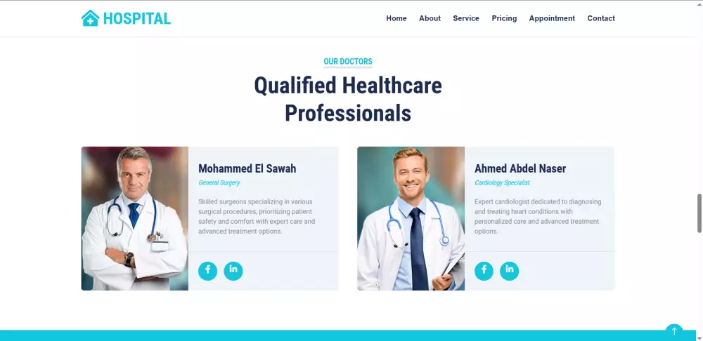 تنفيذ موقع ويب مستشفى للرعاية والخدمات الصحية