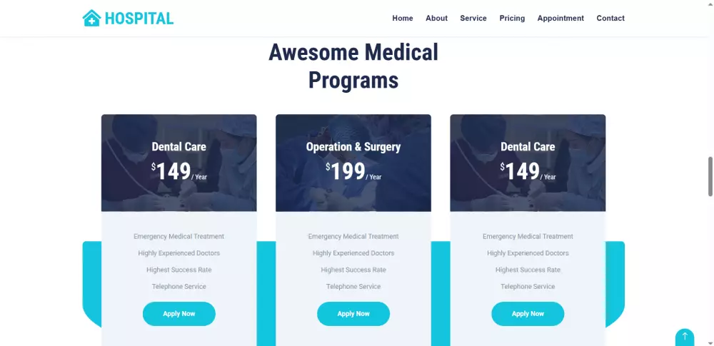 تنفيذ موقع ويب مستشفى للرعاية والخدمات الصحية