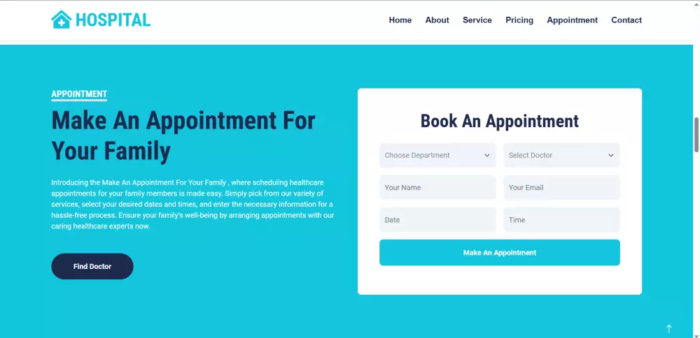 تنفيذ موقع ويب مستشفى للرعاية والخدمات الصحية