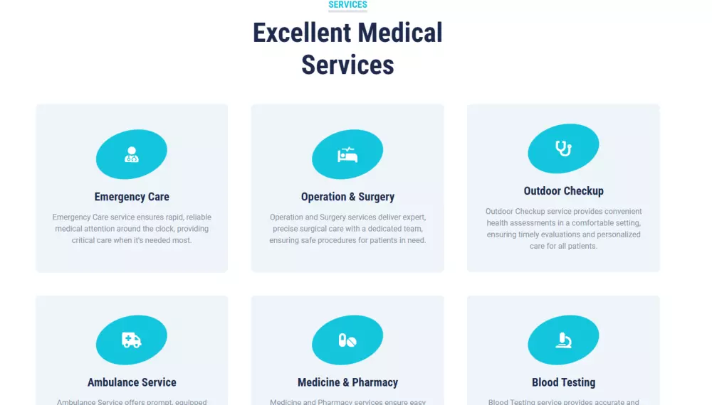 تنفيذ موقع ويب مستشفى للرعاية والخدمات الصحية