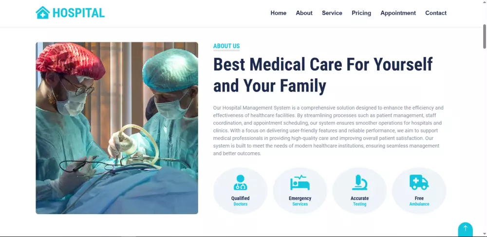 تنفيذ موقع ويب مستشفى للرعاية والخدمات الصحية