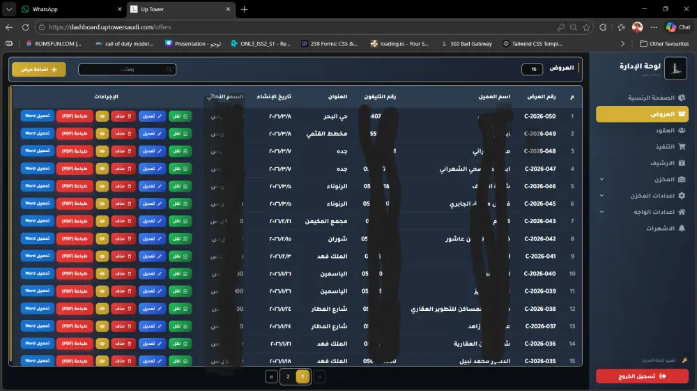 لوحة تحكم كاملة ل ادارة تركيب المصاعد الكهربية