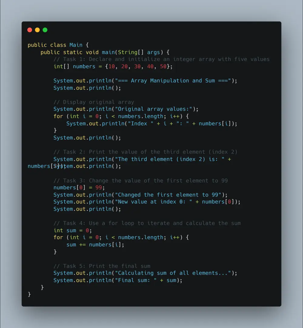 تطبيق Java لإدارة المصفوفات وحساب مجموع عناصرها