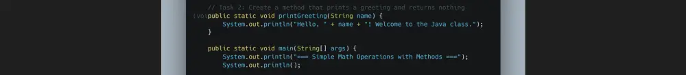 تطبيق Java لحساب المساحة وطباعة الترحيب باستخدام الدوال (Methods)