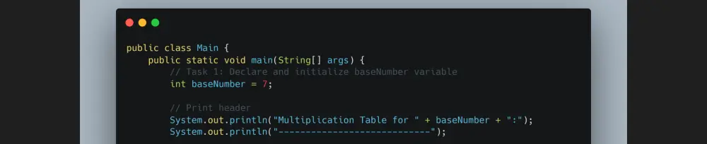 تطبيق Java لطباعة جدول الضرب لعدد محدد باستخدام For Loop