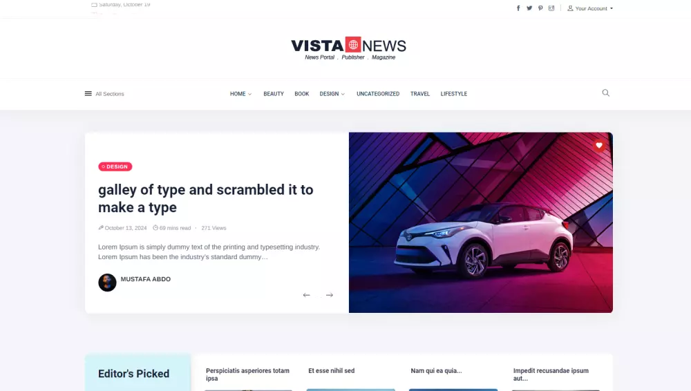قالب Vista News لمواقع ووردبريس عربي وانجليزي دعم كامل RTL