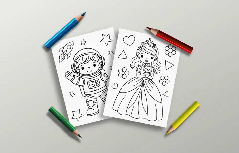 تصميم صفحات تلوين للأطفال من شخصيات أصلية جاهزة للطباعة (A4)