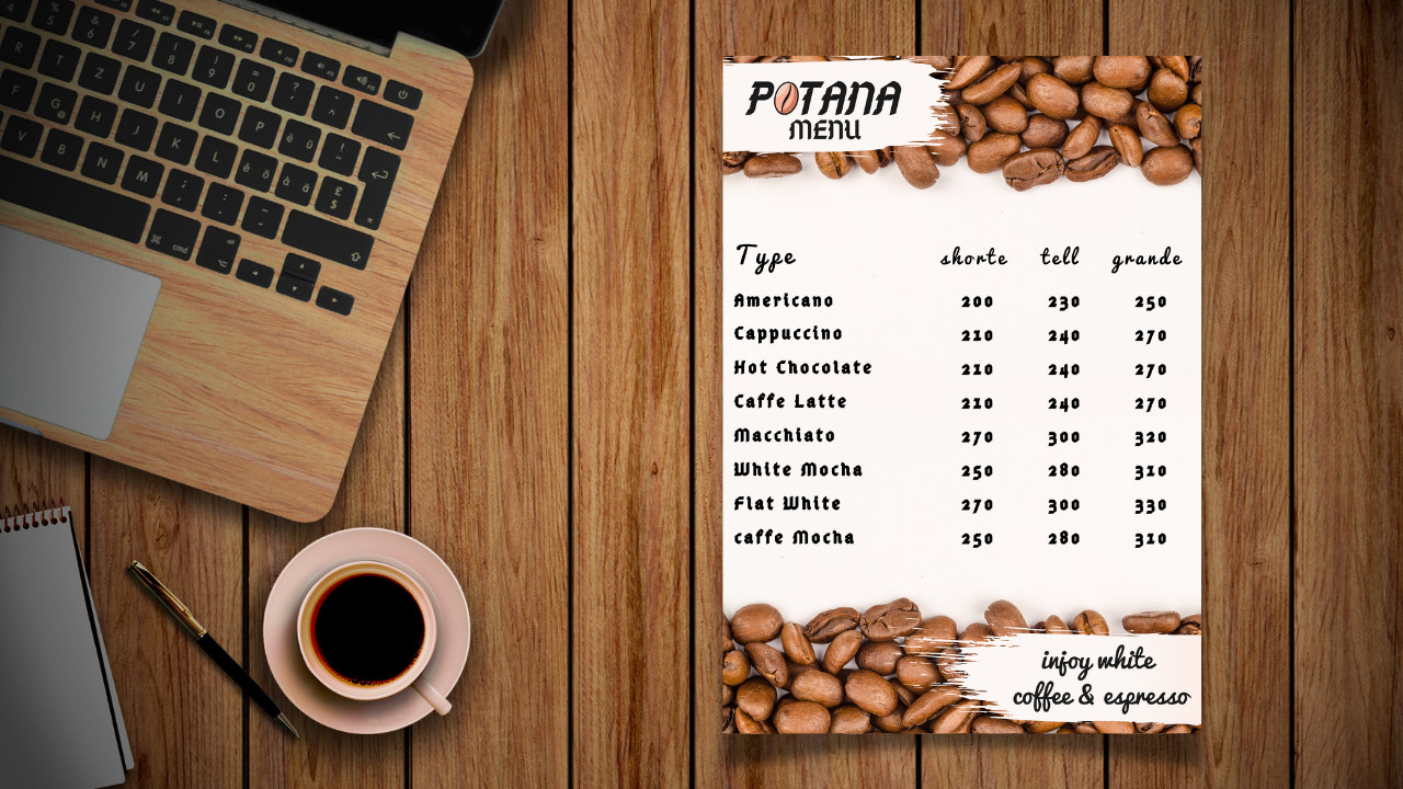 تصميم قائمة الأطعمة و المشروبات