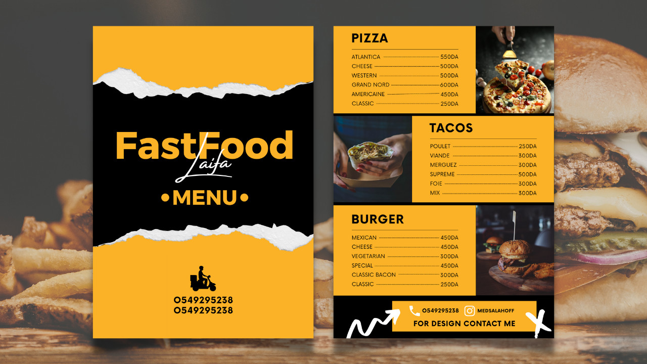 تصميم قائمة الأطعمة و المشروبات