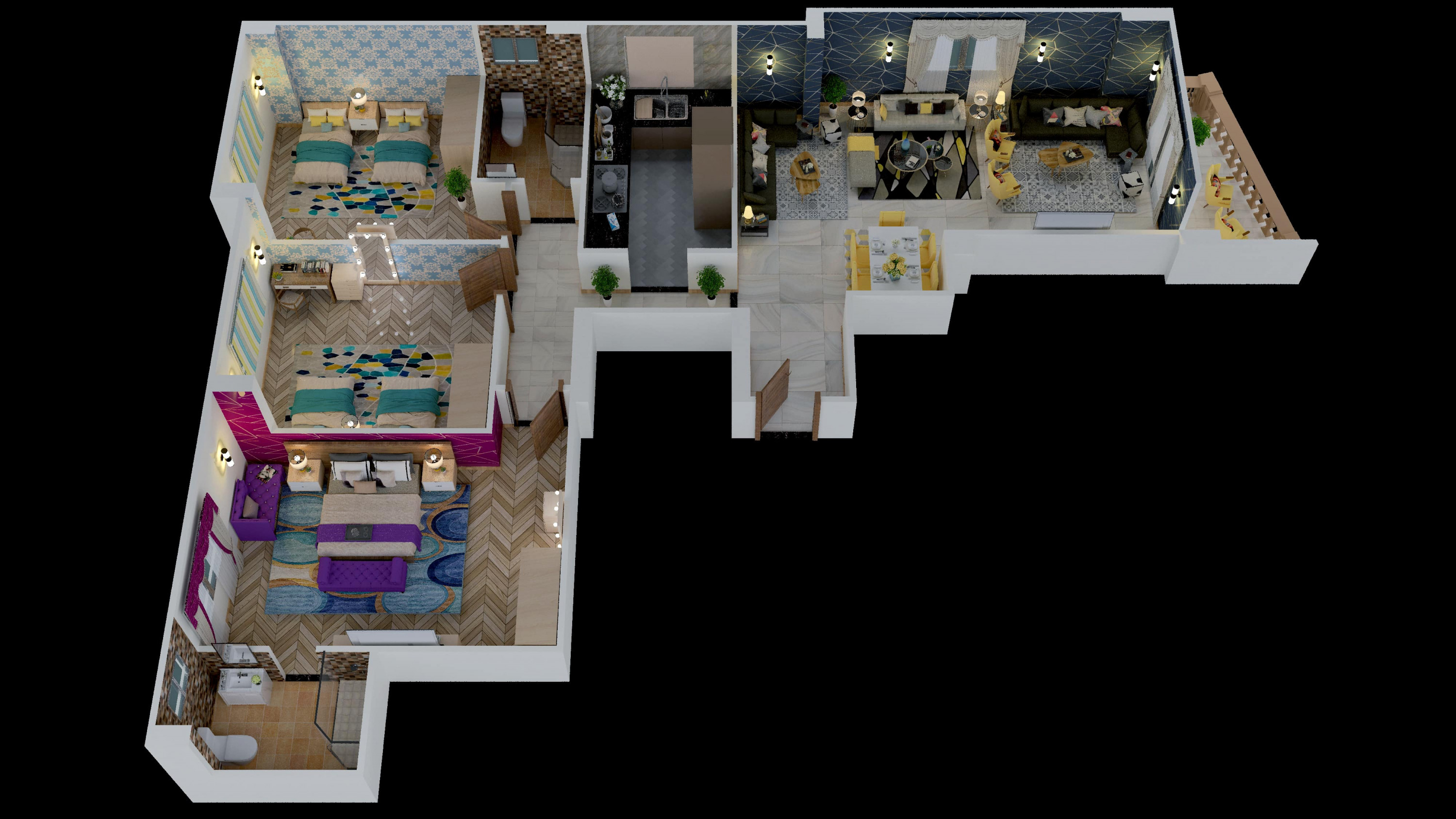 تصميم مسقط 3d للفرش ب 5 دولار \ 25 متر مربع