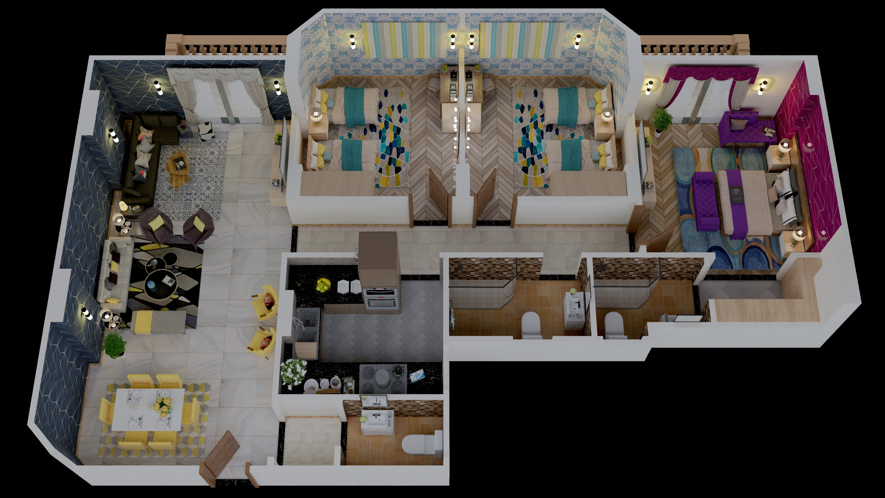 تصميم مسقط 3d للفرش ب 5 دولار \ 25 متر مربع