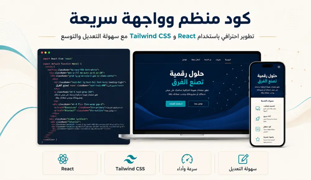 تطوير صفحة هبوط احترافية باستخدام React و Tailwind CSS